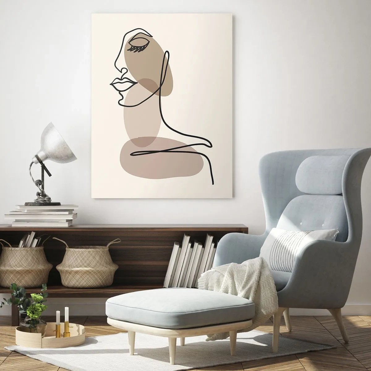 Quadro su vetro - Un ritratto femminile minimalista realizzato con una linea continua. - 50x70cm - La linea sicura della bellezza - Decorazione murale moderna per soggiorno e camera da letto ARTTOR