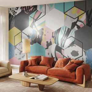 Fotomurali Premium Canvas - Esagoni e cubi in sei tonalità - Astrazione, Pezzo, Modello moderno - 500x350 cm