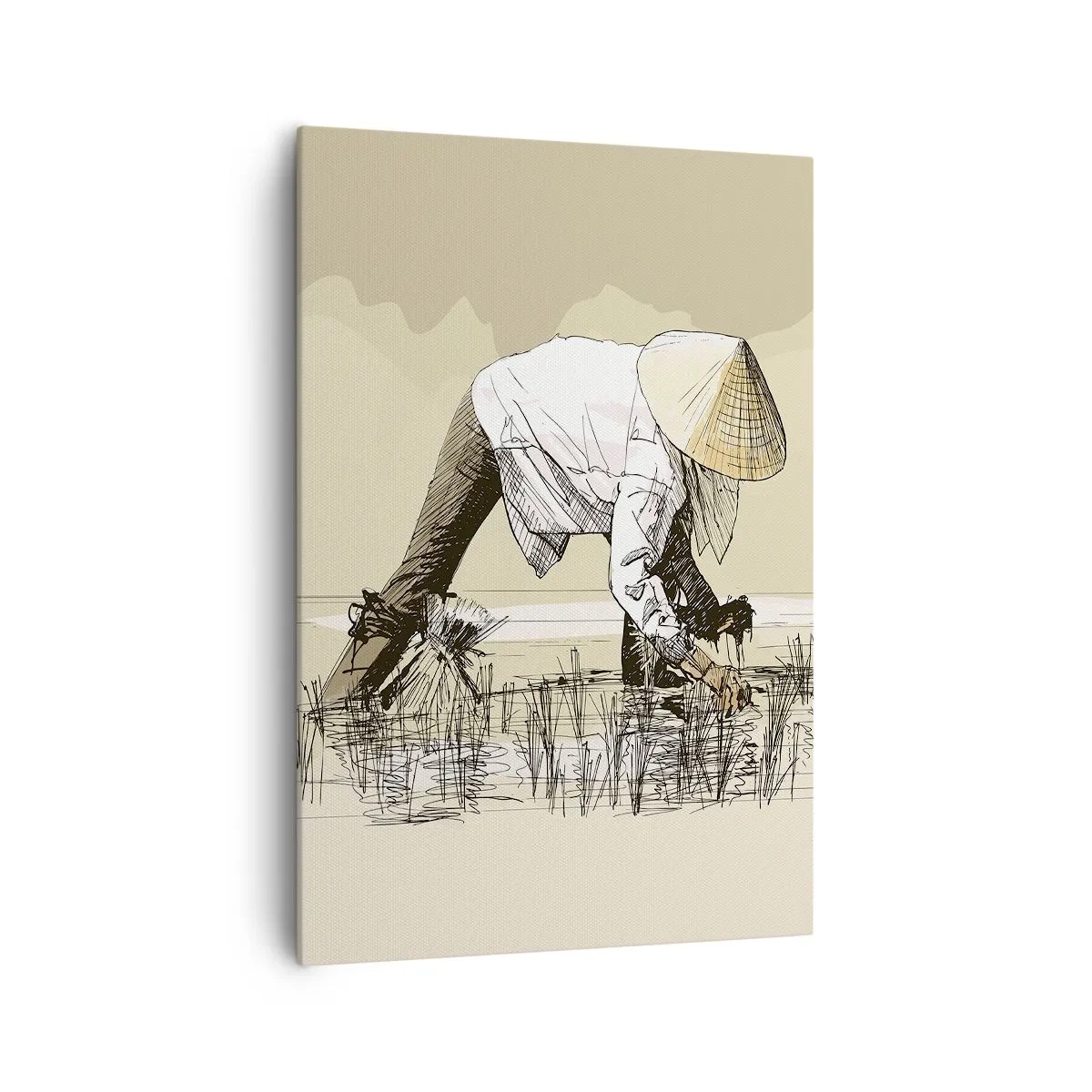 Quadro su tela - Stampe su Tela - Contadini che lavorano in una risaia indossando copricapi tradizionali - 70x100cm - Buon raccolto - Decorazione murale moderna per soggiorno e camera da letto ARTTOR
