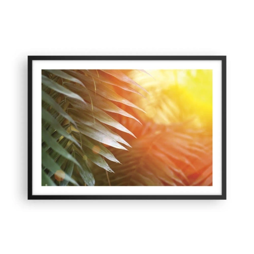 Poster in cornice nera - Foglie di palma nei raggi del tramonto - 70x50cm - L'alba nella giungla - Decorazione murale moderna per soggiorno e camera da letto ARTTOR