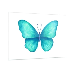 Quadro su vetro - Farfalla blu in stile acquerello su sfondo bianco - 100x70cm - Turchese di natura - Decorazione murale moderna per soggiorno e camera da letto ARTTOR