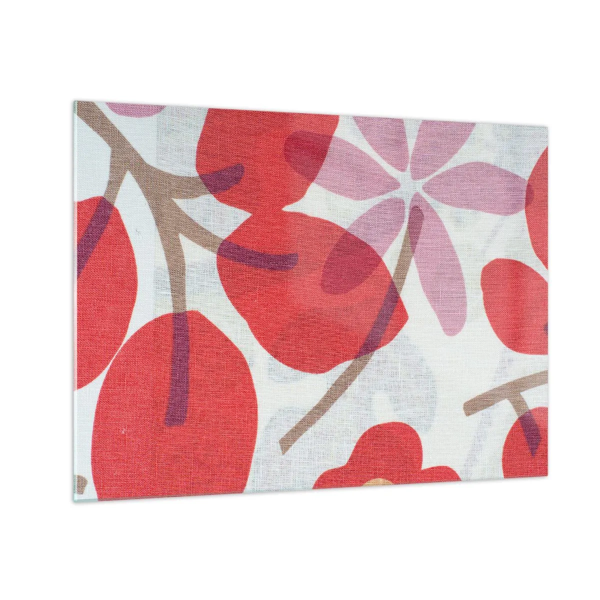 Quadro su vetro - Foglie e fiori rosa e rossi su uno sfondo chiaro - 70x50cm - Composizione di fiori in rosa - Decorazione murale moderna per soggiorno e camera da letto ARTTOR