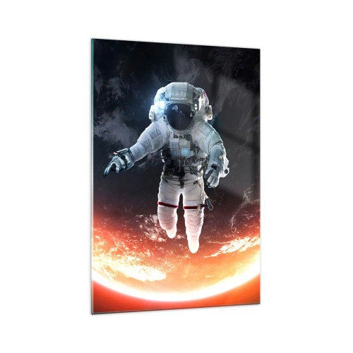 Quadro su vetro - Un astronauta che fluttua sopra una Terra illuminata dal sole - 70x100cm - Posso restare ancora un po'? - Decorazione murale moderna per soggiorno e camera da letto ARTTOR