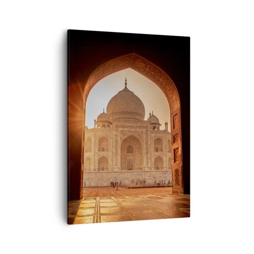Quadro su tela - Stampe su Tela - Il Taj Mahal alla luce del sole visto dall'arco del cancello - 50x70cm - Monumento all'amore ultraterreno - Decorazione murale moderna per soggiorno e camera da letto ARTTOR