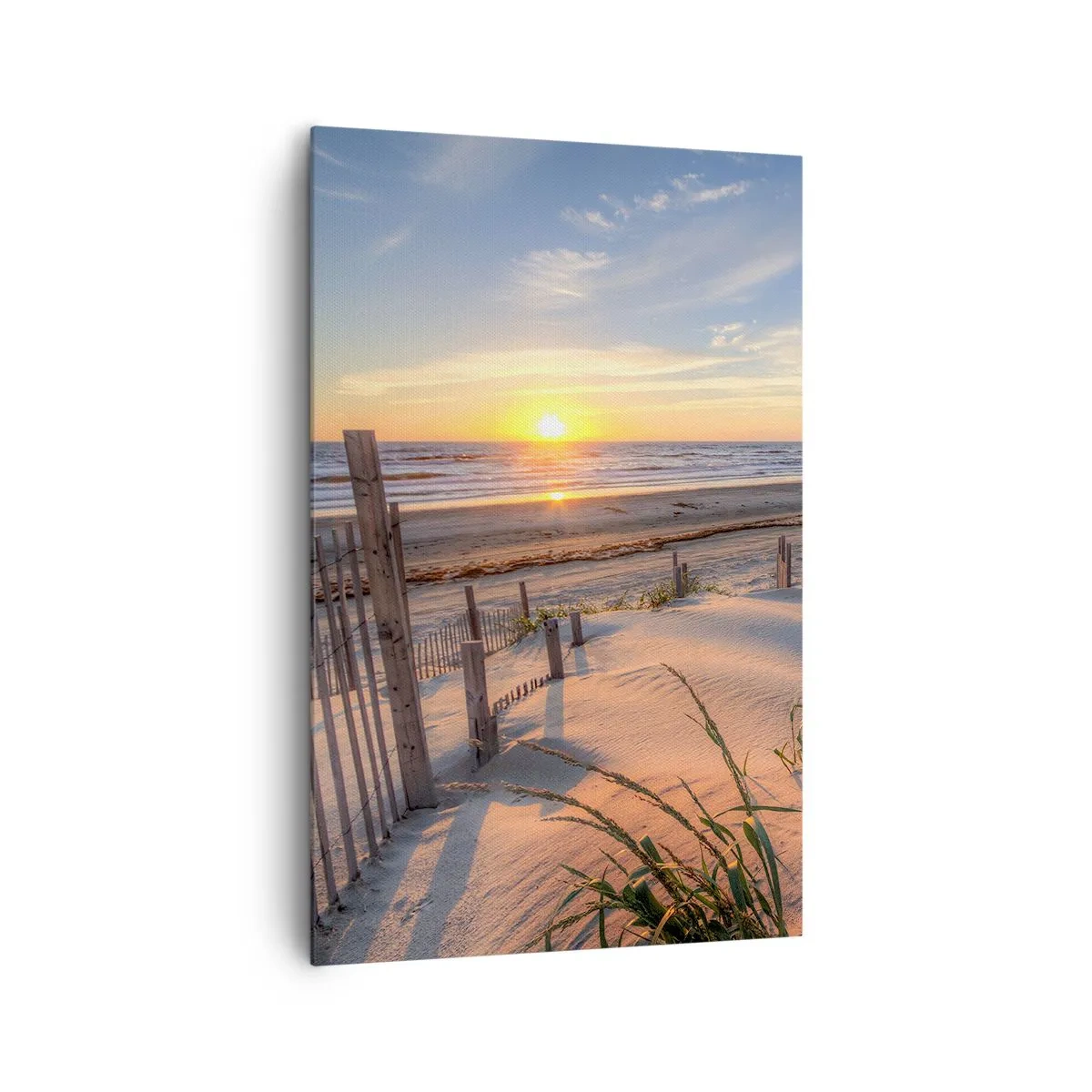 Quadro su tela - Stampe su Tela - Spiaggia al tramonto con recinzione in legno - 80x120cm - Luci e ombre del vento - Decorazione murale moderna per soggiorno e camera da letto ARTTOR