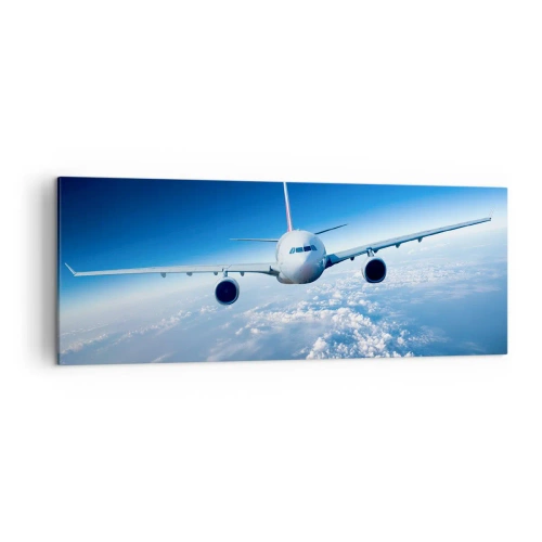 Quadro su tela - Stampe su Tela - Un aereo che vola sopra le nuvole contro un cielo blu - 140x50cm - Voglia di volare - Decorazione murale moderna per soggiorno e camera da letto ARTTOR