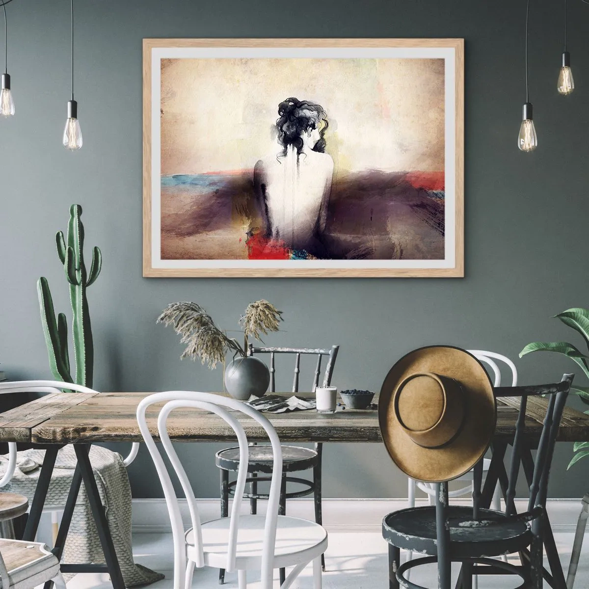 Poster in cornice rovere chiaro - Linee miti, forme ovali - 50x40 cm