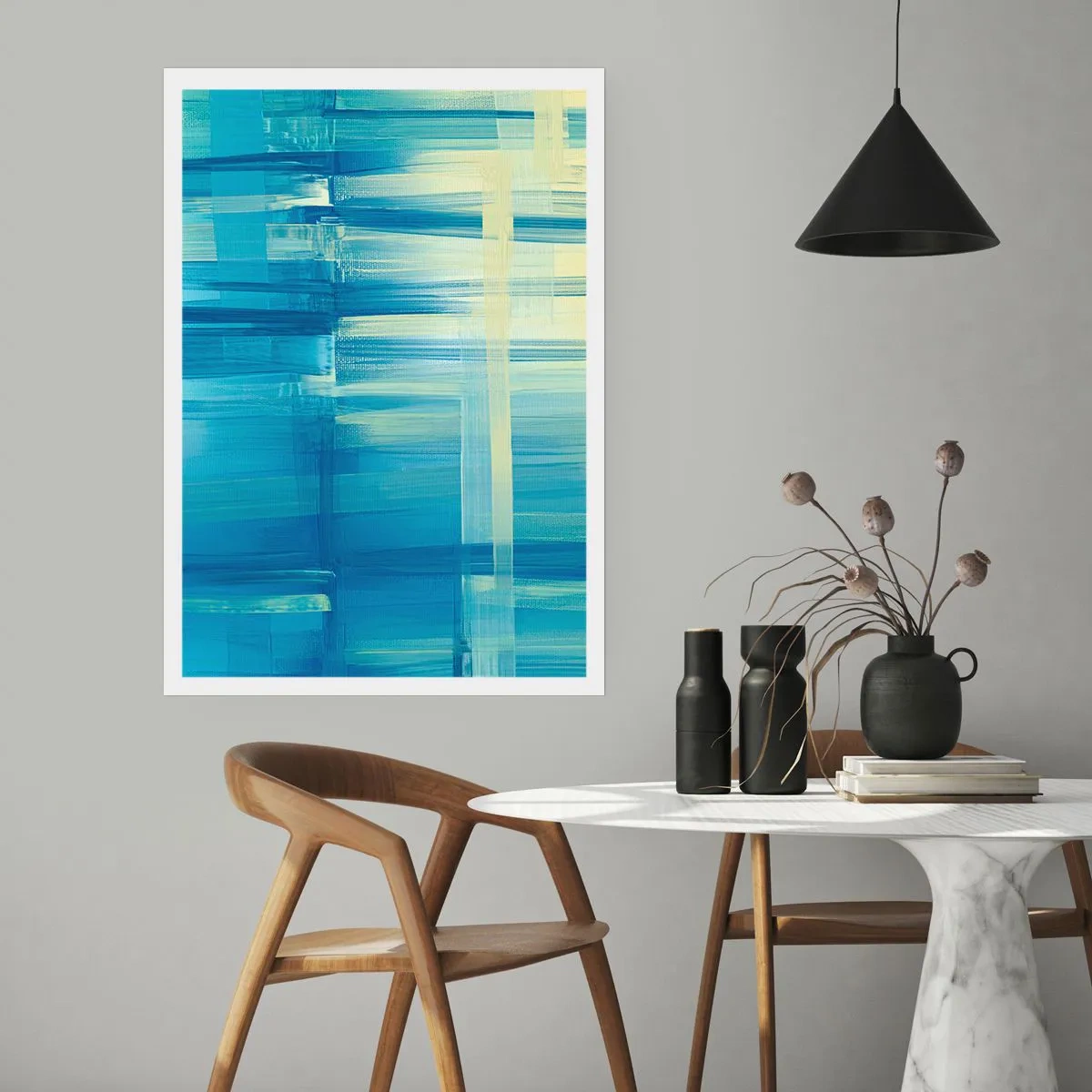 Poster - Composizione astratta nei toni del blu e del giallo - 50x70cm - Composizione in turchese - Decorazione murale moderna per soggiorno e camera da letto ARTTOR