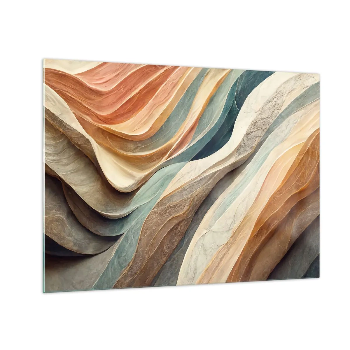 Quadro su vetro - Strati colorati che ricordano le pieghe della roccia e della sabbia - 70x50cm - L'attimo prima del cambiamento - Decorazione murale moderna per soggiorno e camera da letto ARTTOR