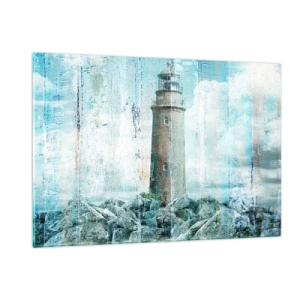 Quadro su vetro - Faro d'epoca con nuvole sullo sfondo - 120x80cm - Sul vecchio albero - Decorazione murale moderna per soggiorno e camera da letto ARTTOR