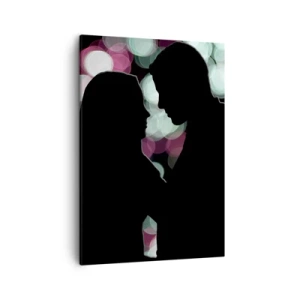Quadro su tela - Stampe su Tela - Silhouette di una coppia su uno sfondo di luci bokeh colorate - 50x70cm - Si! - Decorazione murale moderna per soggiorno e camera da letto ARTTOR