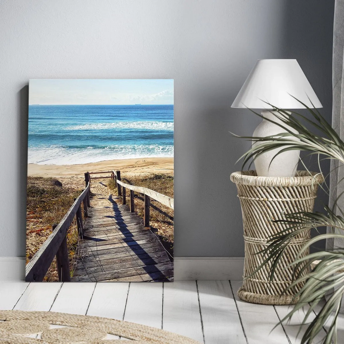 Quadro su tela - Stampe su Tela - Sentiero in legno che conduce alla spiaggia - 50x70cm - Corri! - Decorazione murale moderna per soggiorno e camera da letto ARTTOR