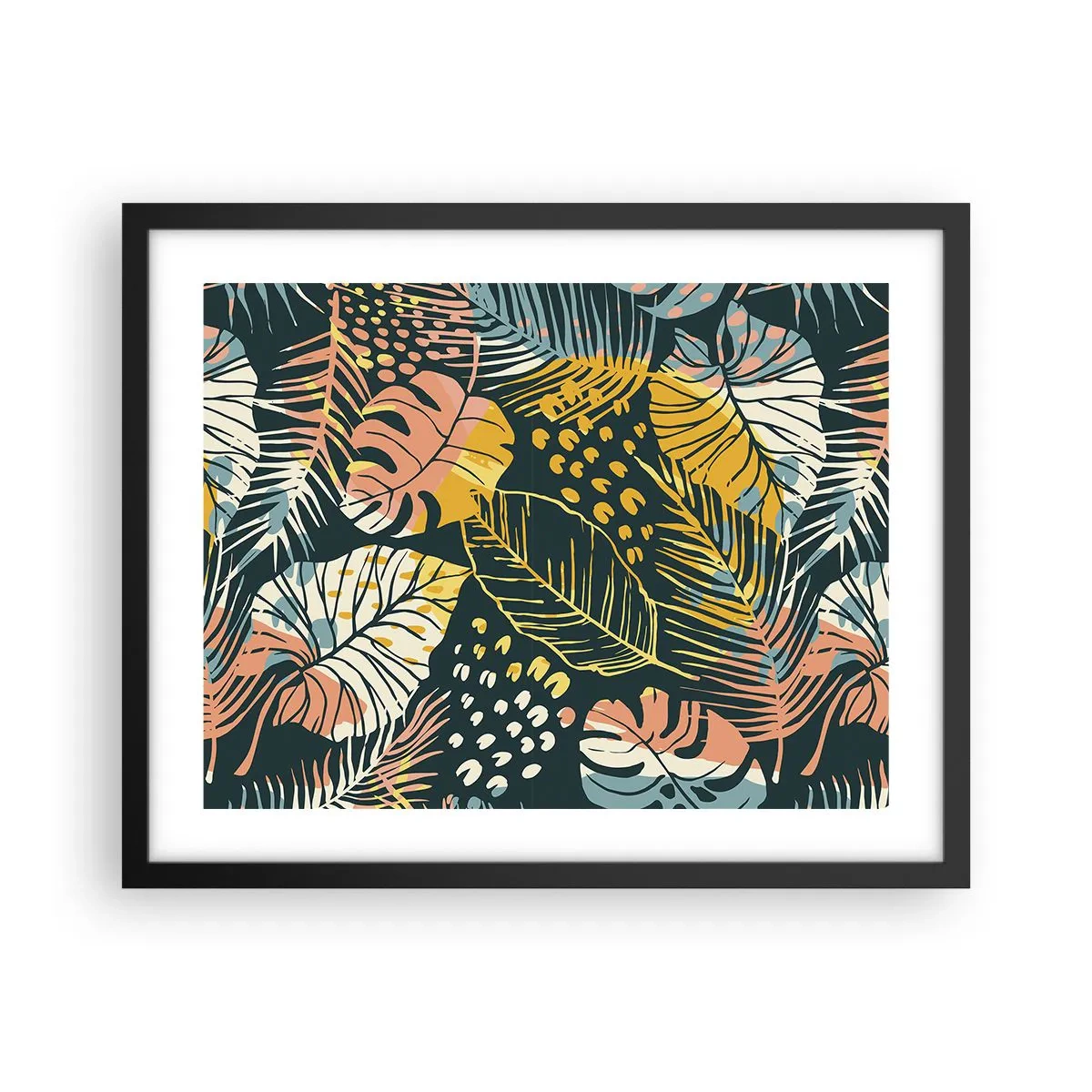 Poster in cornice nera - Fantasia di foglie - 50x40 cm