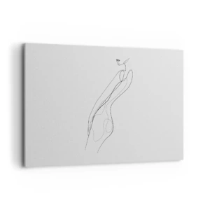 Quadro su tela - Stampe su Tela - Una linea minimalista che mostra una silhouette su uno sfondo chiaro - 100x70cm - Appena una promessa - Decorazione murale moderna per soggiorno e camera da letto ARTTOR