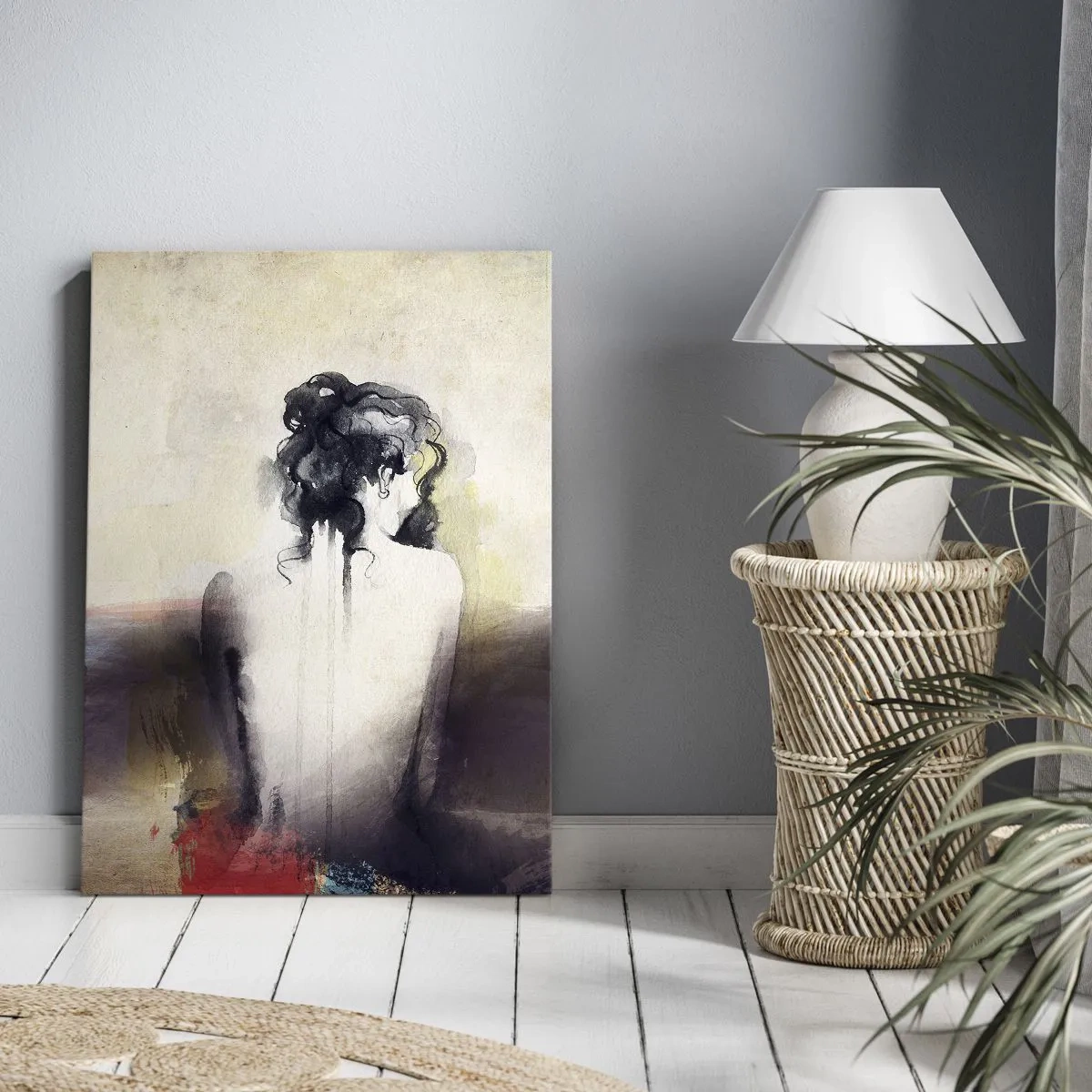 Quadro su tela - Stampe su Tela - Un sottile ritratto di una donna in stile artistico - 50x70cm - Linee miti, forme ovali - Decorazione murale moderna per soggiorno e camera da letto ARTTOR