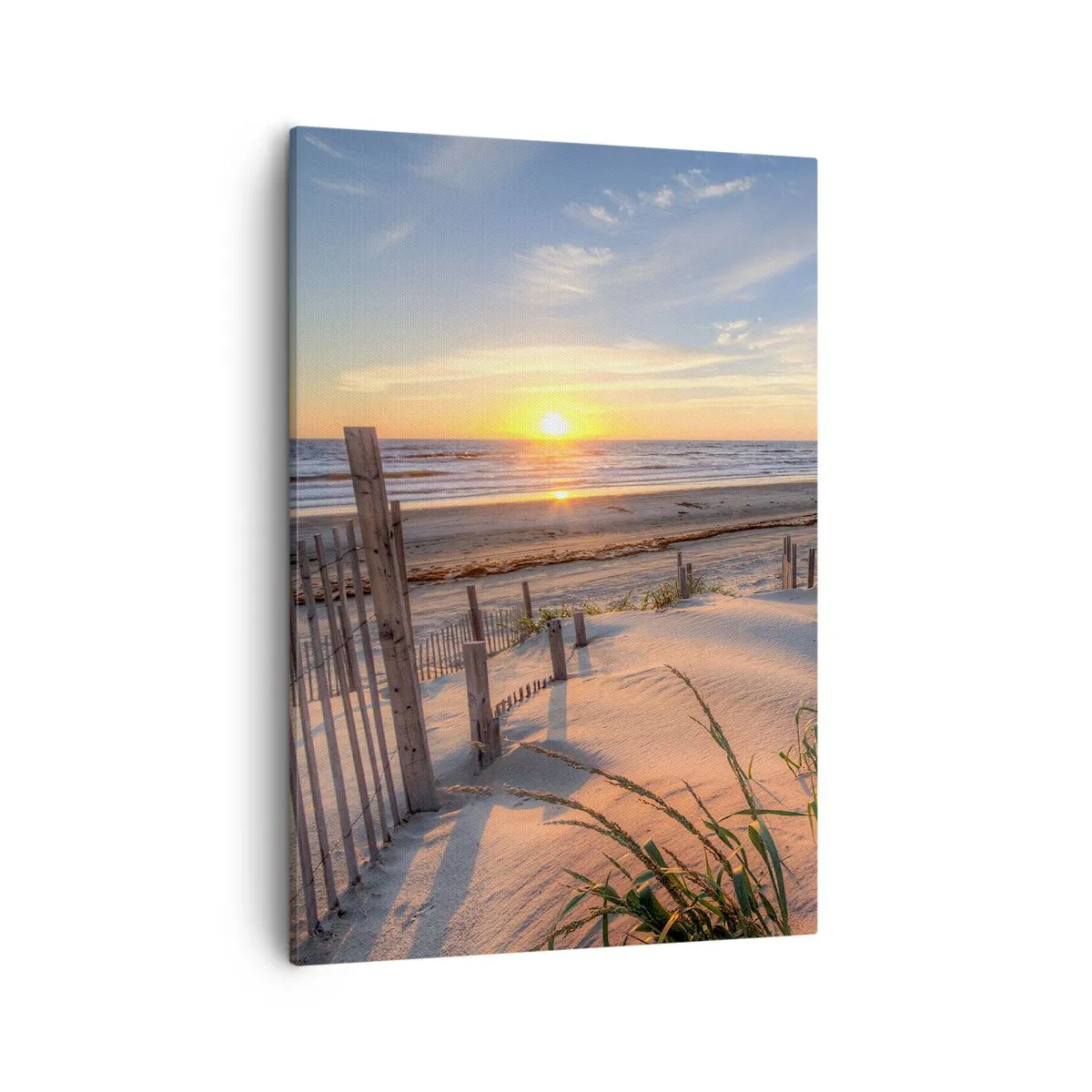 Quadro su tela - Stampe su Tela - Spiaggia al tramonto con recinzione in legno - 50x70cm - Luci e ombre del vento - Decorazione murale moderna per soggiorno e camera da letto ARTTOR