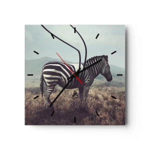 Orologio da parete - Orologio in Vetro - Una zebra surreale contro un paesaggio erboso - 30x30cm - Attenzione! Difetto - Decorazione murale moderna per soggiorno e camera da letto ARTTOR