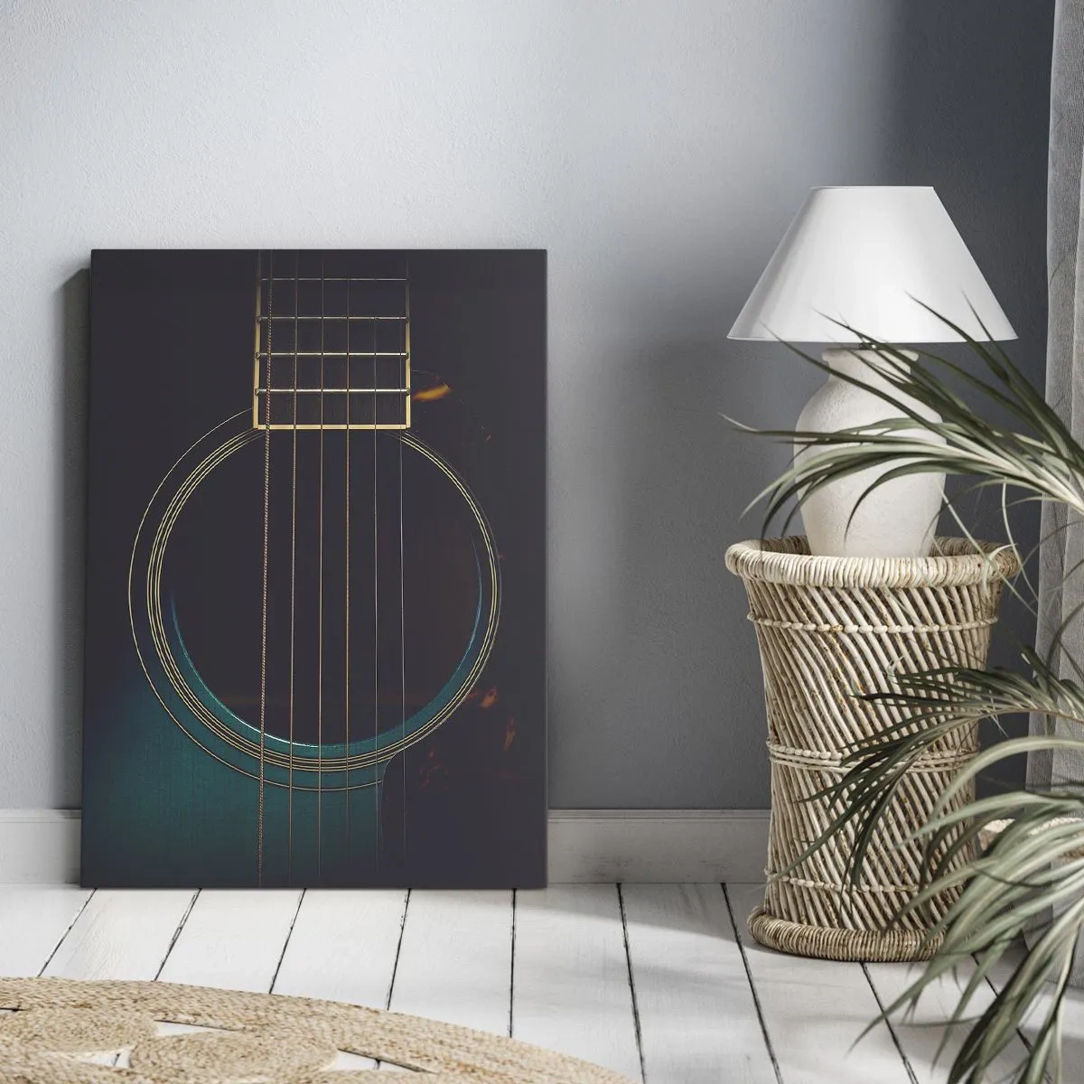 Quadro su tela - Stampe su Tela - Chitarra acustica in una luce scura ed elegante - 50x70cm - L'attimo prima del suono - Decorazione murale moderna per soggiorno e camera da letto ARTTOR