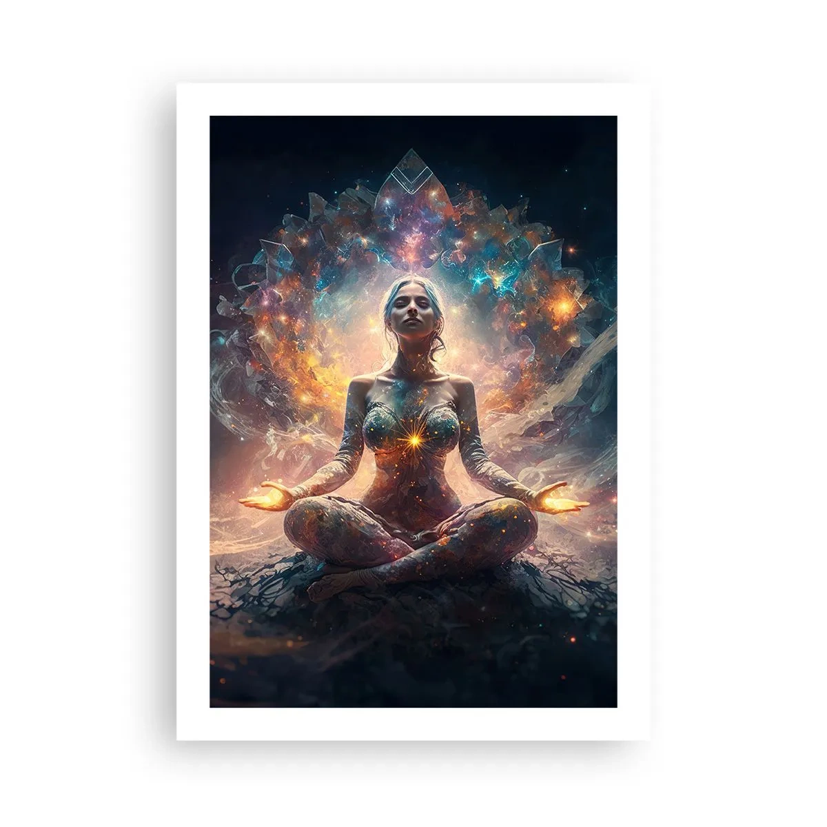 Poster - Meditazione mistica immersa nell'energia cosmica - 50x70cm - Un flusso di energia buona - Decorazione murale moderna per soggiorno e camera da letto ARTTOR