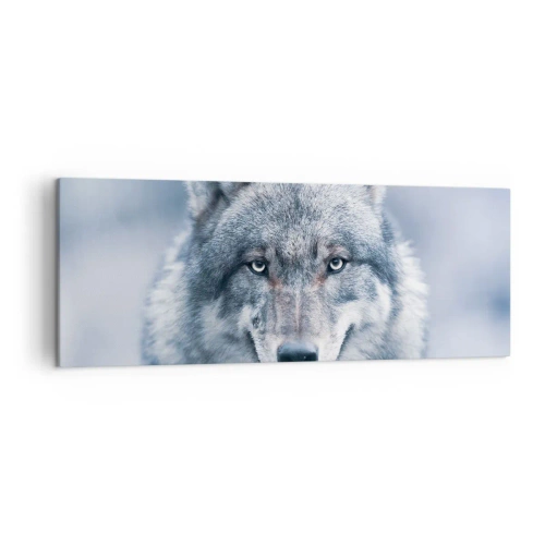 Quadro su tela - Stampe su Tela - Un lupo dallo sguardo intenso in un paesaggio invernale - 140x50cm - Accetti la sfida? - Decorazione murale moderna per soggiorno e camera da letto ARTTOR