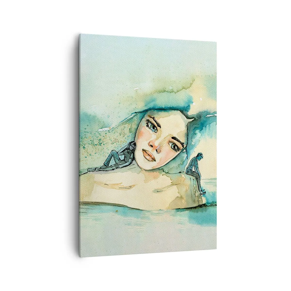 Quadro su tela - Stampe su Tela - Acquerello del volto di una donna con motivo riflettente - 70x100cm - Am I blue? - Decorazione murale moderna per soggiorno e camera da letto ARTTOR