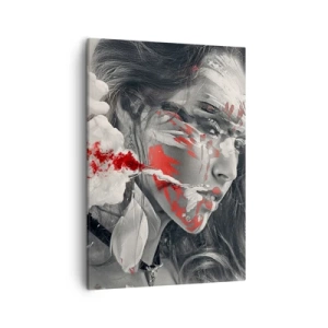 Quadro su tela - Stampe su Tela - Ritratto artistico di una donna con accenti rossi astratti - 50x70cm - Nei vapori dell'assurdo - Decorazione murale moderna per soggiorno e camera da letto ARTTOR