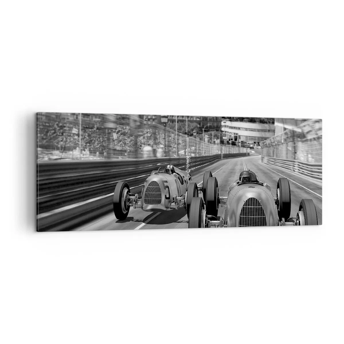 Quadro su tela - Stampe su Tela - Scena di gara automobilistica retrò monocromatica - 140x50cm - Tanto tempo fa a Montecarlo - Decorazione murale moderna per soggiorno e camera da letto ARTTOR
