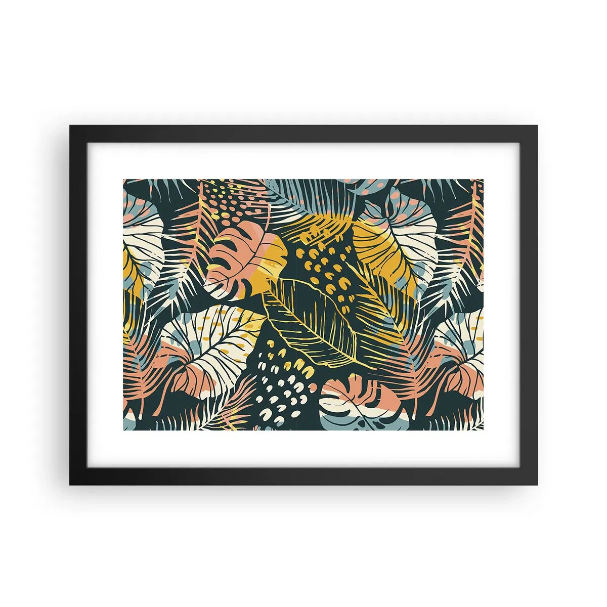 Poster in cornice nera - Fantasia di foglie - 40x30 cm