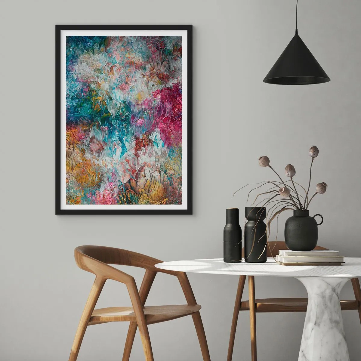 Poster in cornice nera - Una composizione astratta che ricorda i fiori che sbocciano - 50x70cm - In piena fioritura - Decorazione murale moderna per soggiorno e camera da letto ARTTOR