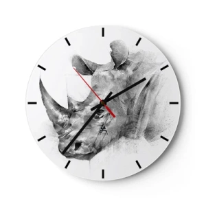 Orologio da parete - Orologio in Vetro - Ritratto in stile schizzo di un rinoceronte - 30x30cm - Ritratto africano - Decorazione murale moderna per soggiorno, cucina e camera da letto ARTTOR
