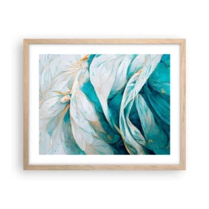 Poster in cornice rovere chiaro - Astrazione blu con motivi d'oro - 50x40 cm