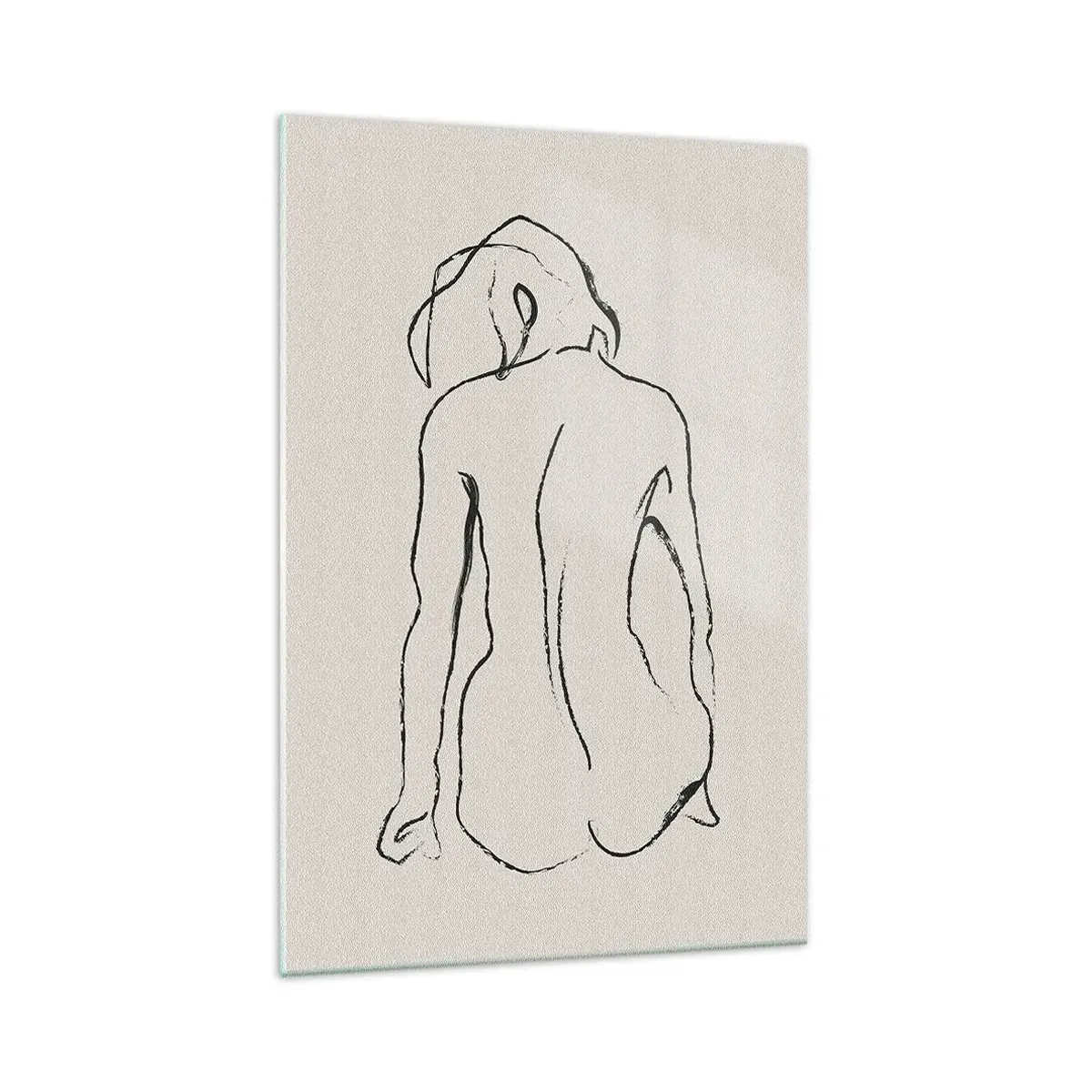 Quadro su vetro - Uno schizzo sottile della silhouette di una ragazza vista da dietro - 70x100cm - Nudo di ragazza - Decorazione murale moderna per soggiorno e camera da letto ARTTOR