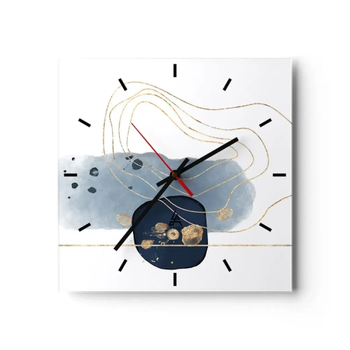 Orologio da parete - Orologio in Vetro - Astrazione nei toni del blu e dell'oro - 30x30cm - Fantasia blu e oro - Decorazione murale moderna per soggiorno e camera da letto ARTTOR