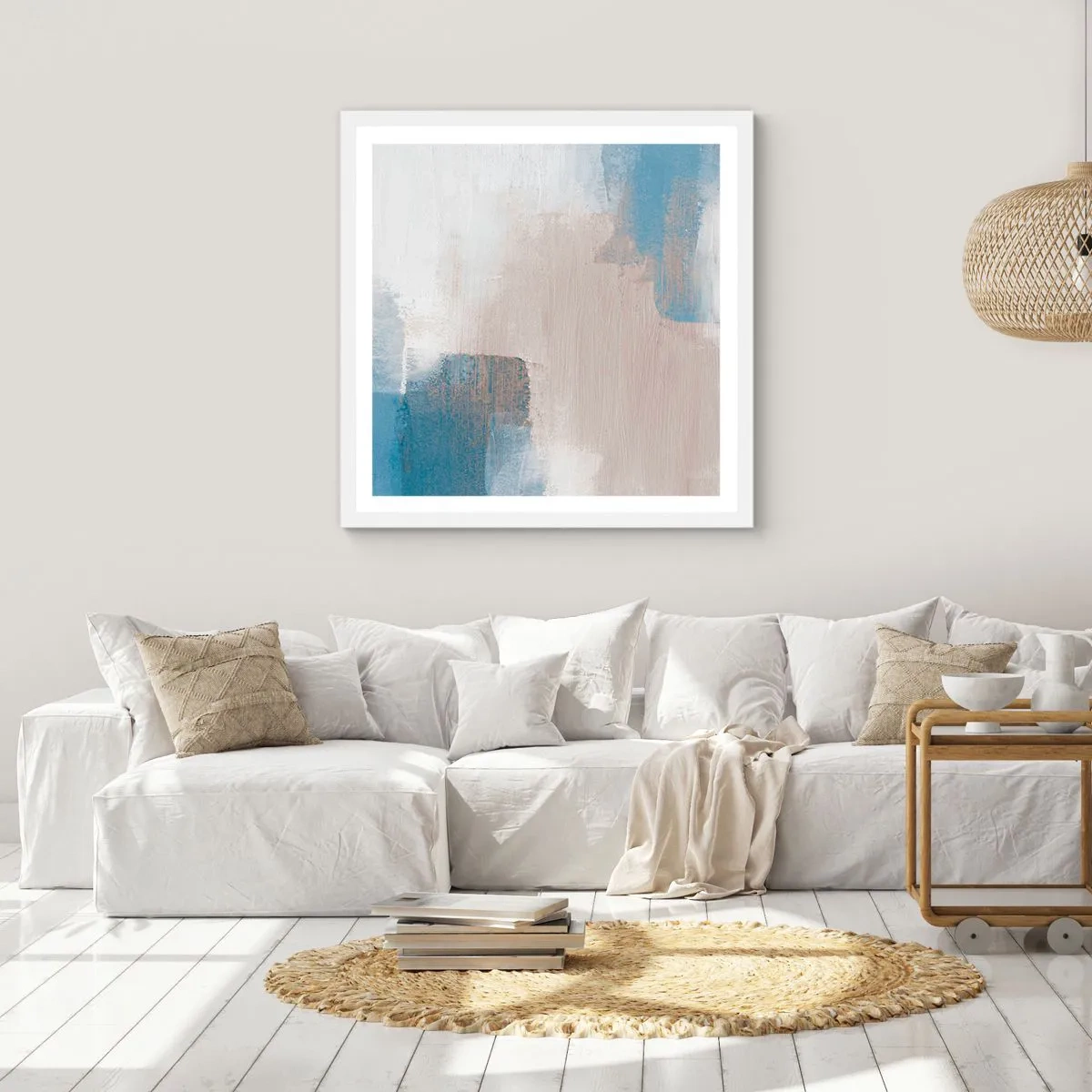 Poster in cornice bianca - Astrazione rosa coperta dal blu - 50x50 cm