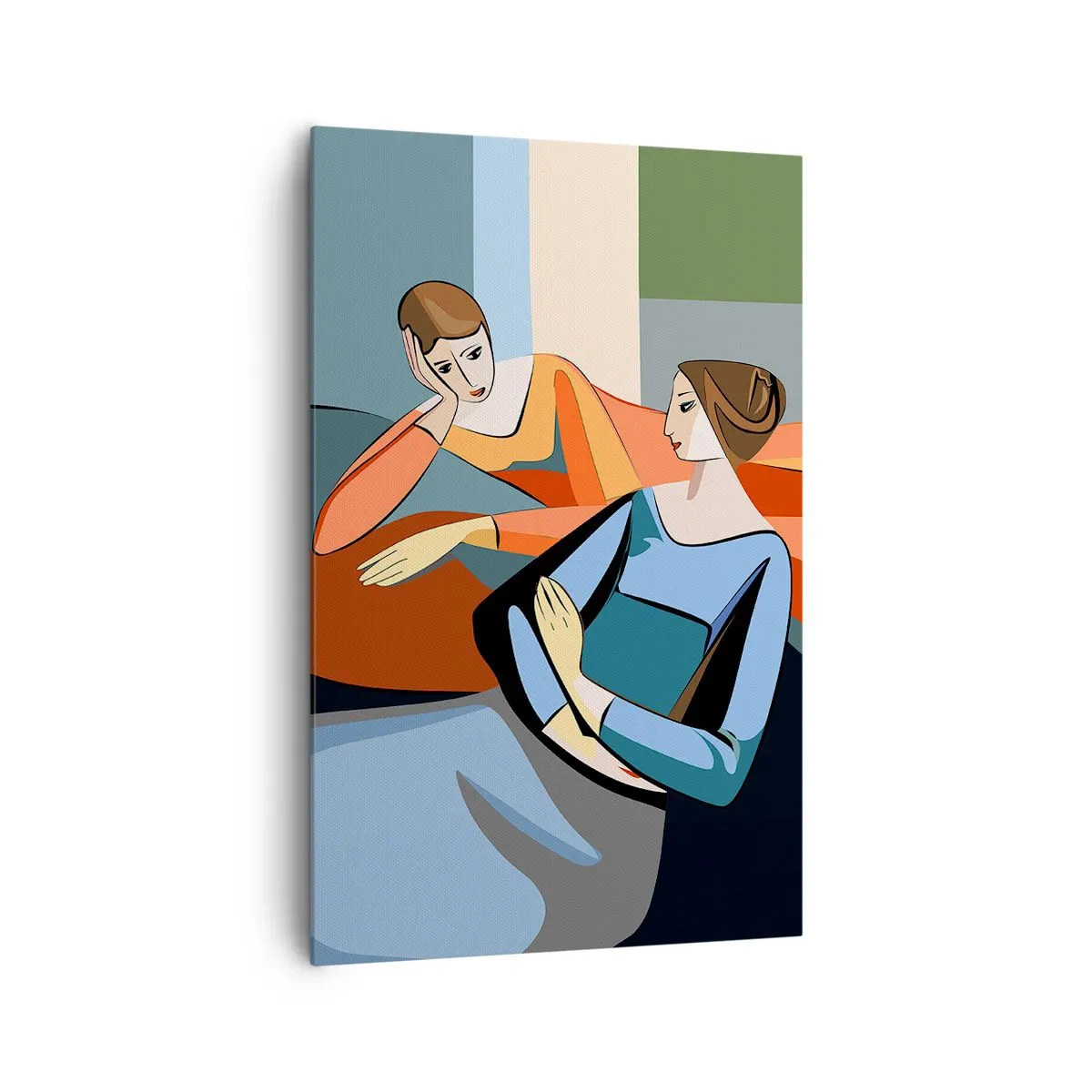 Quadro su tela - Stampe su Tela - Illustrazione astratta di due donne in stile cubista - 80x120cm - Il momento delle confidenze - Decorazione murale moderna per soggiorno e camera da letto ARTTOR