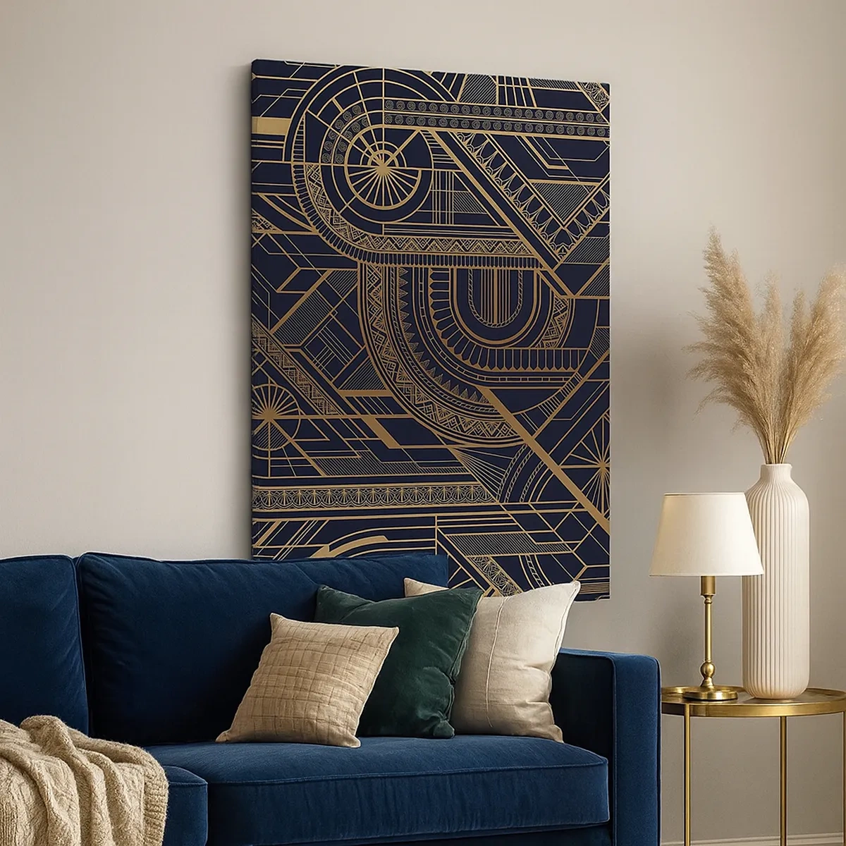 Quadro su tela - Stampe su Tela - Motivi geometrici dorati su sfondo nero in stile Art Déco - 50x70cm - Concetti, idee, progetti - Decorazione murale moderna per soggiorno e camera da letto ARTTOR