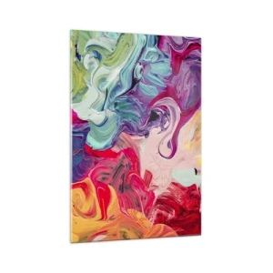 Quadro su vetro - Una composizione astratta con colori vivaci e vorticosi e una struttura dinamica. - 70x100cm - La nascita dei colori - Decorazione murale moderna per soggiorno e camera da letto ARTTOR