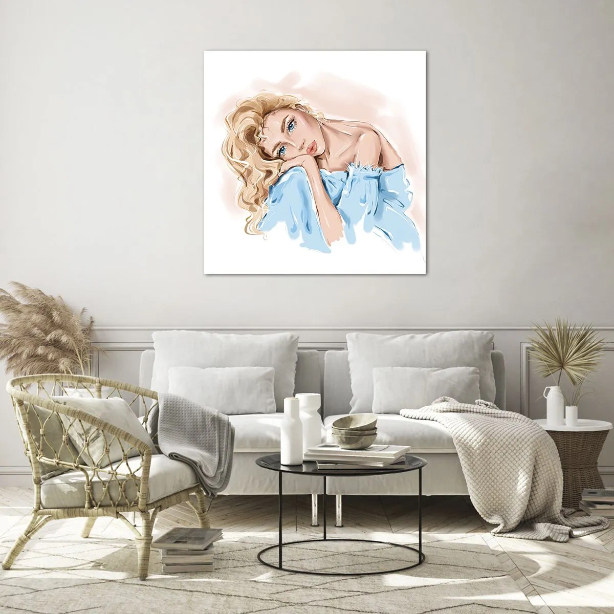 Quadro su vetro - Sognante nel blu - 50x50 cm