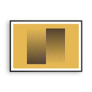 Poster in cornice nera - Linee nere verticali su sfondo giallo - 100x70cm - La quadratura degli opposti - Decorazione murale moderna per soggiorno e camera da letto ARTTOR