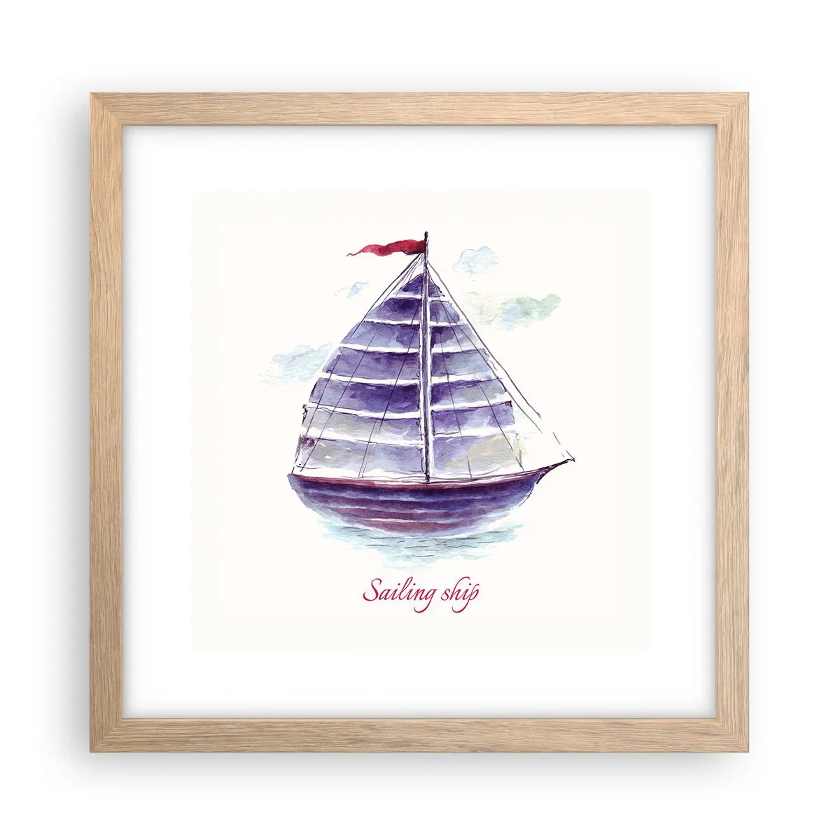 Poster in cornice rovere chiaro - Gonfie vele e mare calmo - 30x30 cm