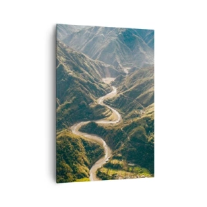 Quadro su tela - Stampe su Tela - Un paesaggio montano con una strada tortuosa tra verdi colline - 70x100cm - Direttamente dal cuore dei monti - Decorazione murale moderna per soggiorno e camera da letto ARTTOR