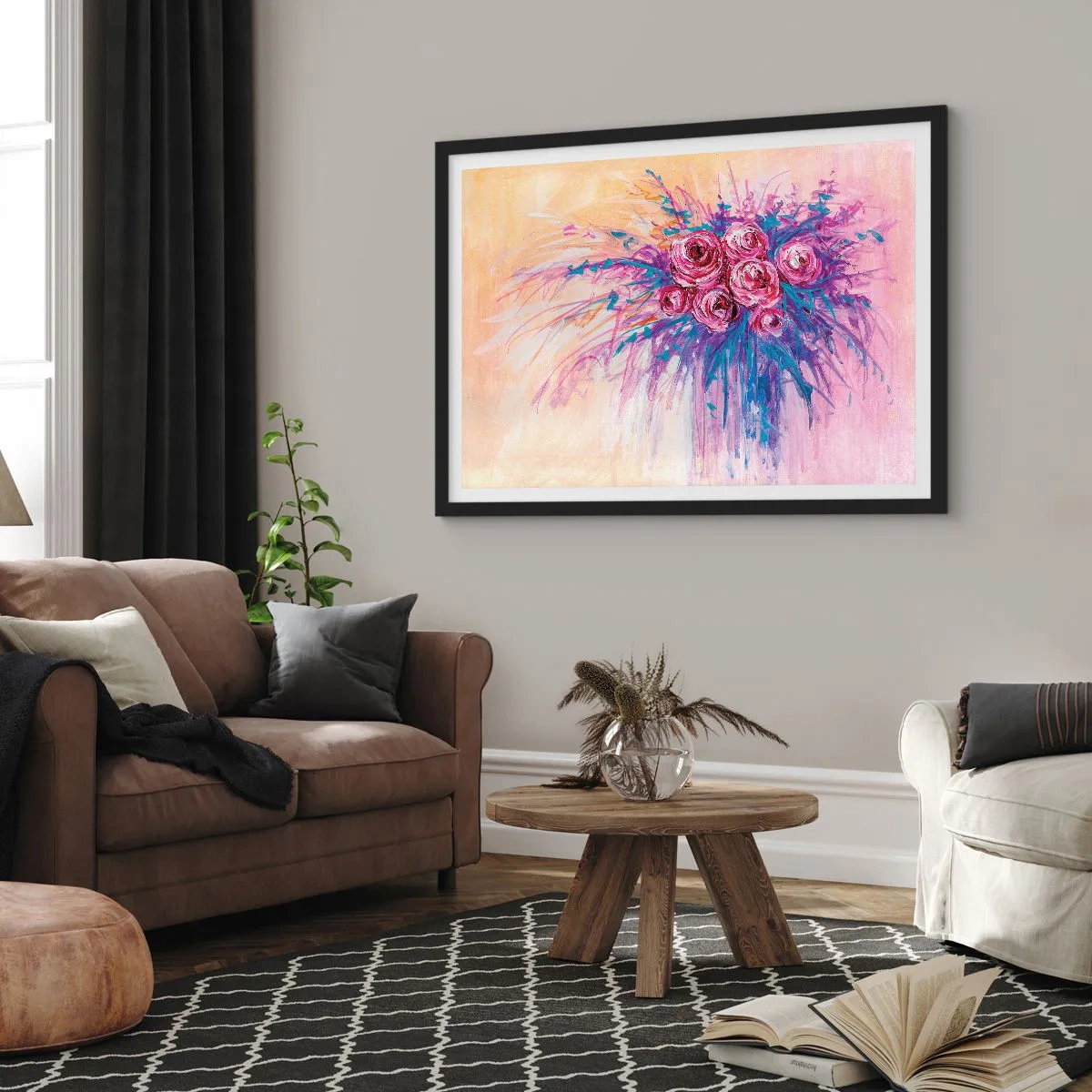 Poster in cornice nera - Fontana rosa - 91x61 cm