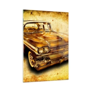 Quadro su vetro - Un'auto d'epoca con uno sfondo d'epoca - 50x70cm - La bellezza eterna della classicità - Decorazione murale moderna per soggiorno e camera da letto ARTTOR
