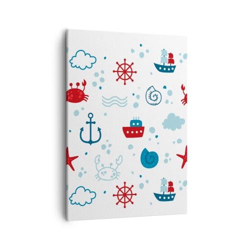 Quadro su tela - Stampe su Tela - Motivo nautico con ancore, navi e granchi - 50x70cm - Favola nel mare - Decorazione murale moderna per soggiorno e camera da letto ARTTOR