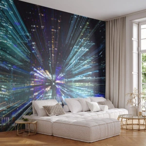 Fotomurali Premium Sand - La dinamica della luce in una città futuristica - 100x70cm - Passaggio nell'iperspazio - Decorazione murale moderna per soggiorno e camera da letto ARTTOR