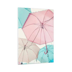 Quadro su vetro - Ombrelli colorati che fluttuano nell'aria - 50x70cm - A volte sole, a volte pioggia - Decorazione murale moderna per soggiorno e camera da letto ARTTOR