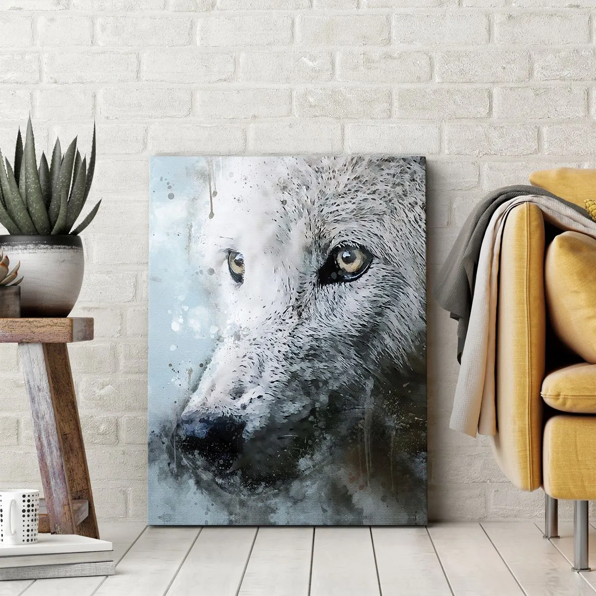 Quadro su tela - Stampe su Tela - Ritratto ad acquerello di un lupo - 50x70cm - Scopri l'anima del lupo - Decorazione murale moderna per soggiorno e camera da letto ARTTOR