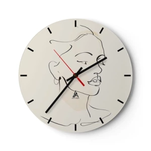 Orologio da parete - Orologio in Vetro - Disegno minimalista di una donna su sfondo bianco - 30x30cm - Linea sicura - Decorazione murale moderna per soggiorno, cucina e camera da letto ARTTOR