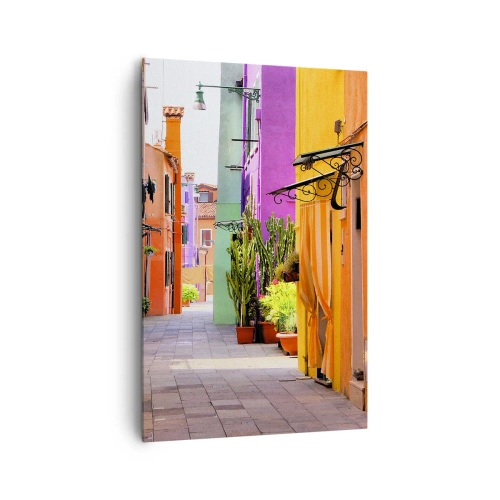 Quadro su tela - Stampe su Tela - Una strada colorata con case popolari in tonalità chiare - 80x120cm - Angolo multicolore - Decorazione murale moderna per soggiorno e camera da letto ARTTOR