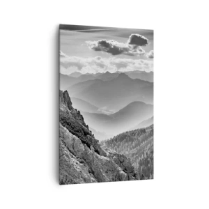 Quadro su tela - Stampe su Tela - Paesaggio montano in bianco e nero con nuvole sulle cime - 80x120cm - Fino all'orizzonte - Decorazione murale moderna per soggiorno e camera da letto ARTTOR